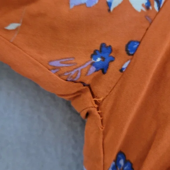 Free People Dress Women's Size M Floral Ruffle Long Sleeve Mini Orange Boho NWT - Picture 10 of 10